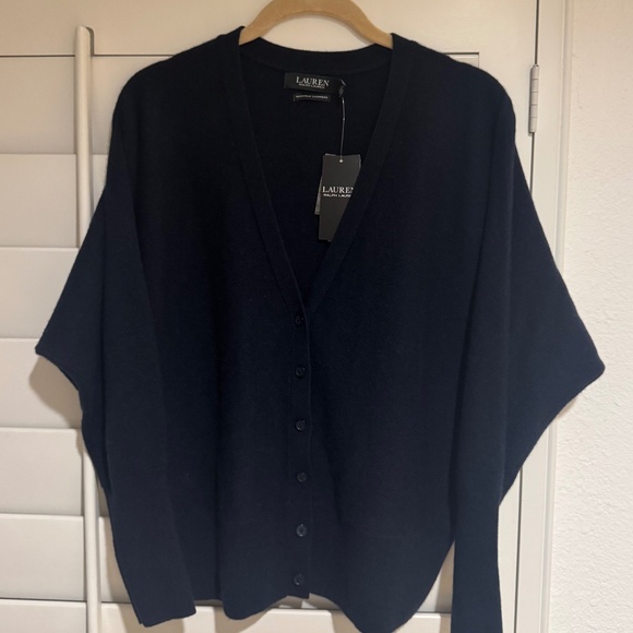 LAUREN RALPH LAUREN NWT 100% Washable Cashmere Dolman Sleeve Cardigan Navy S - Picture 2 of 10